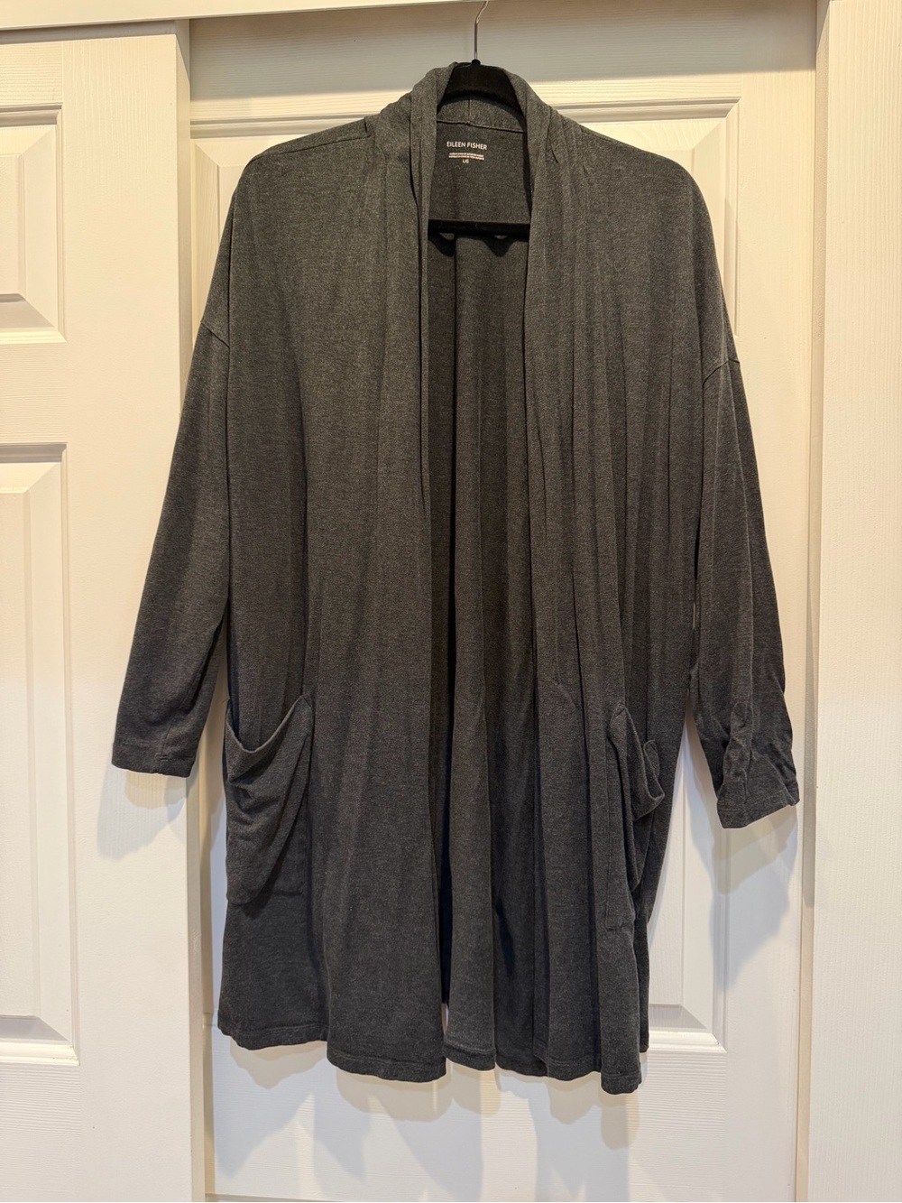 Eileen Fisher Dark Charcoal Open-Front Draped Cardigan